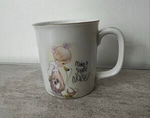 Precious Moments Enesco Make a Joyful Noise Coffee Mug Cup Girl Goose 1984 VTG